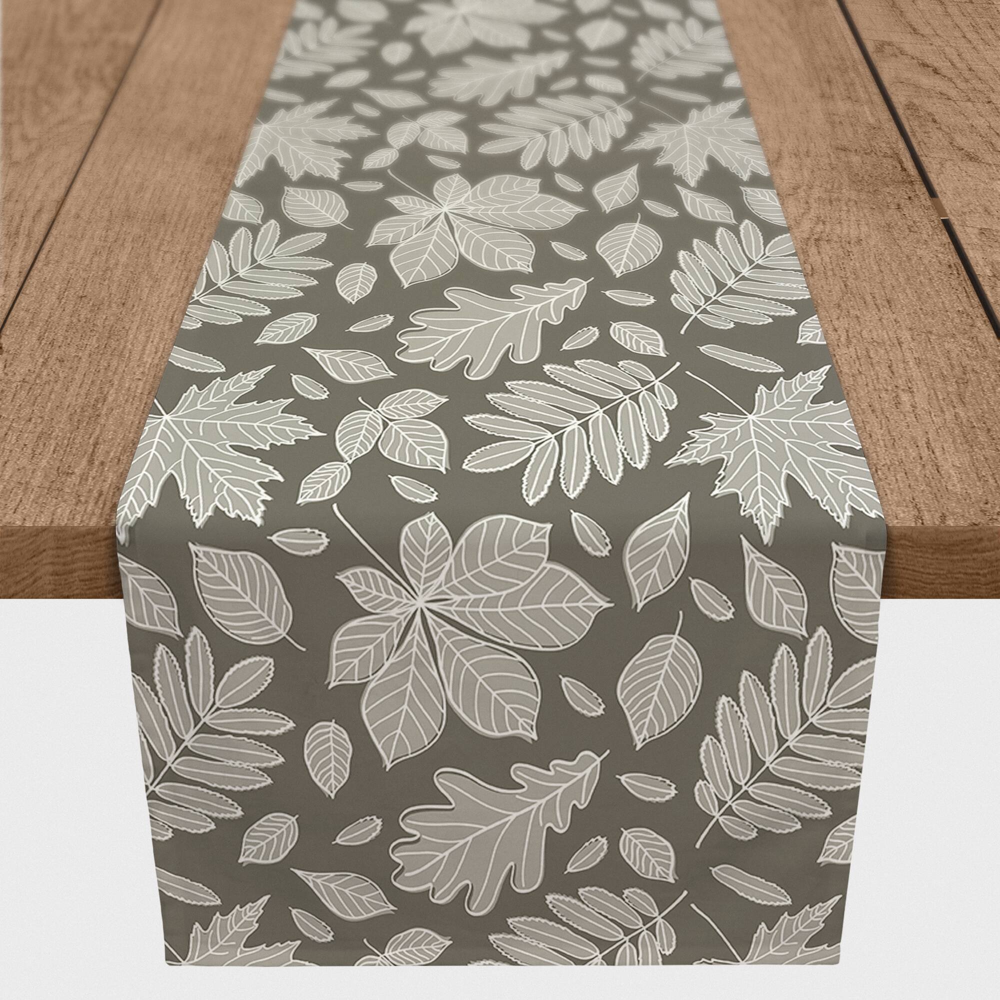 90" Gray Leaf Pattern Table Runner